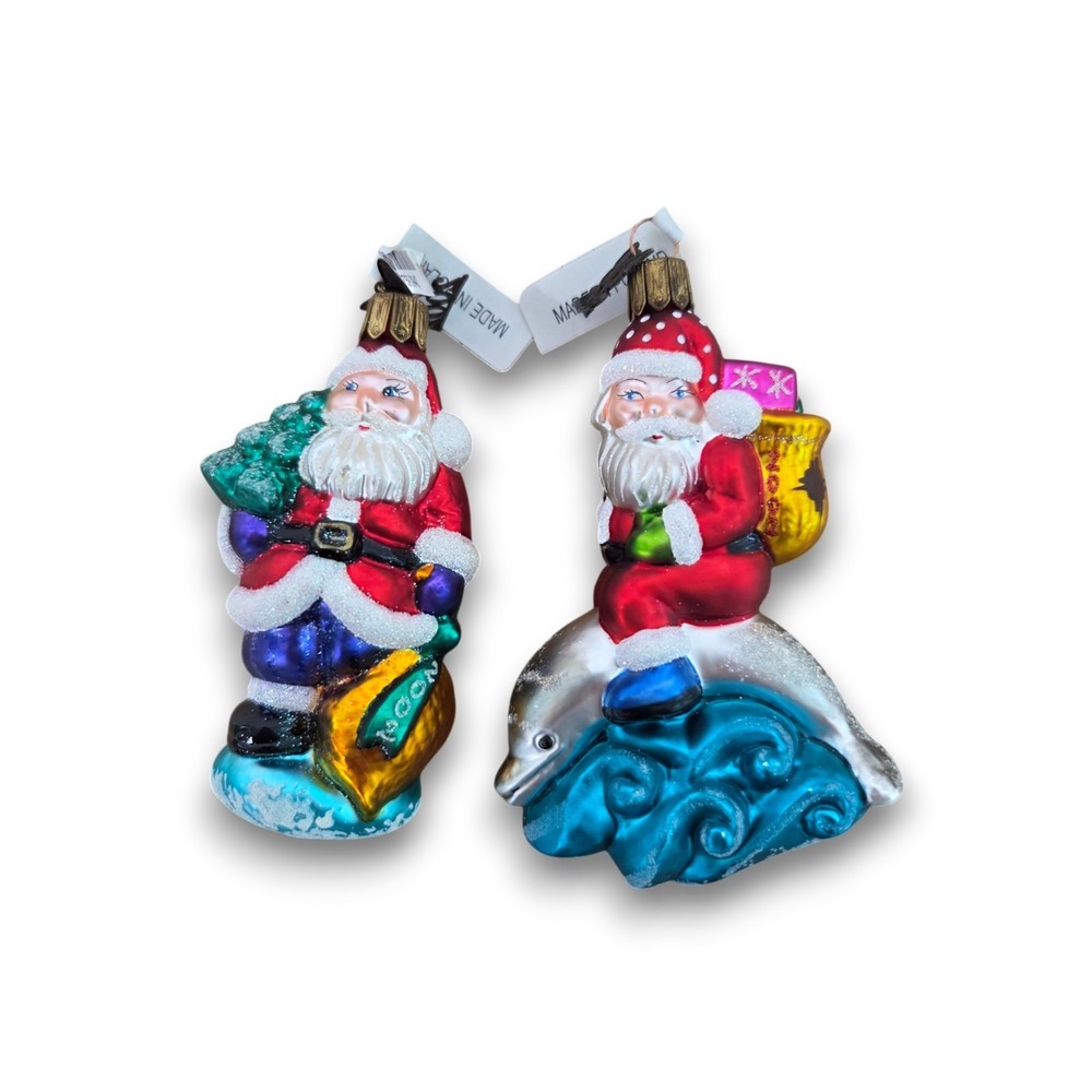 NWT Set Christopher Radko Santa Ornaments Poland Vintage 2002 Beach Dolphin 4''